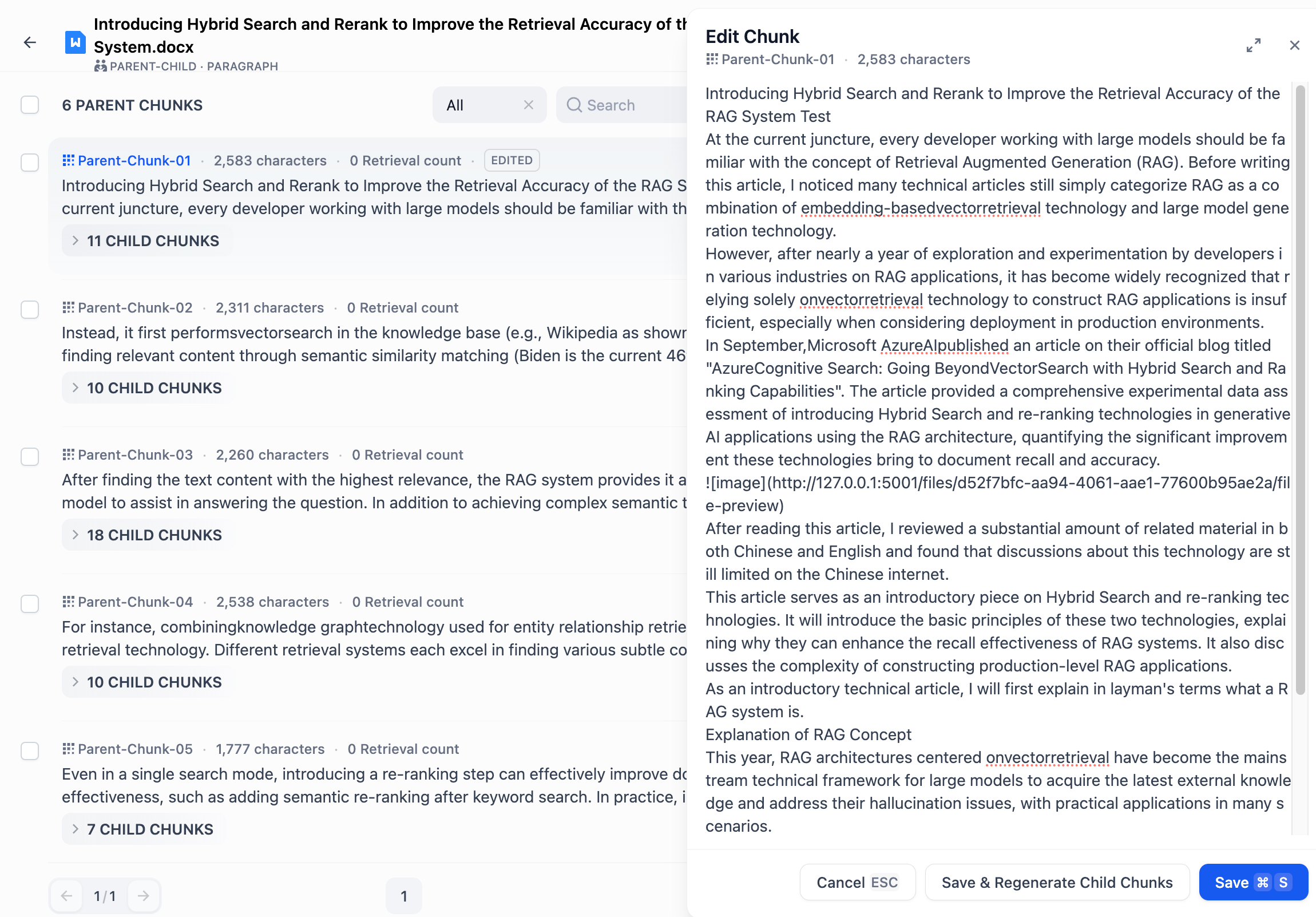 Parent-chid chunks mode - Modify parent chunks