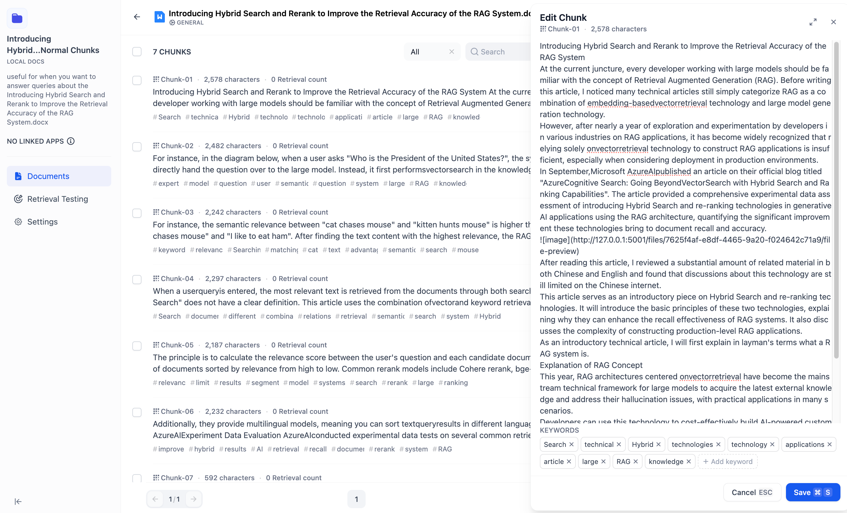 Edit text chunks