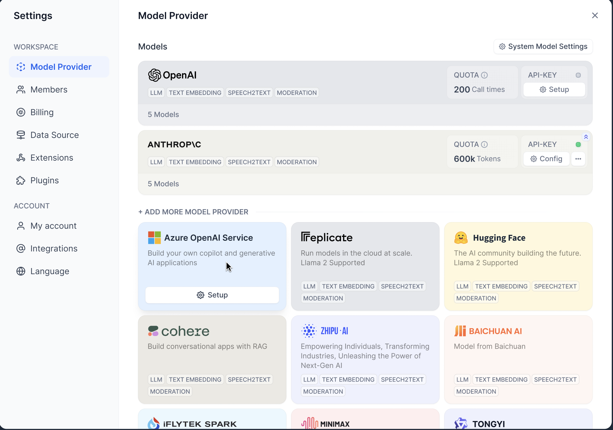 Model Integration Settings