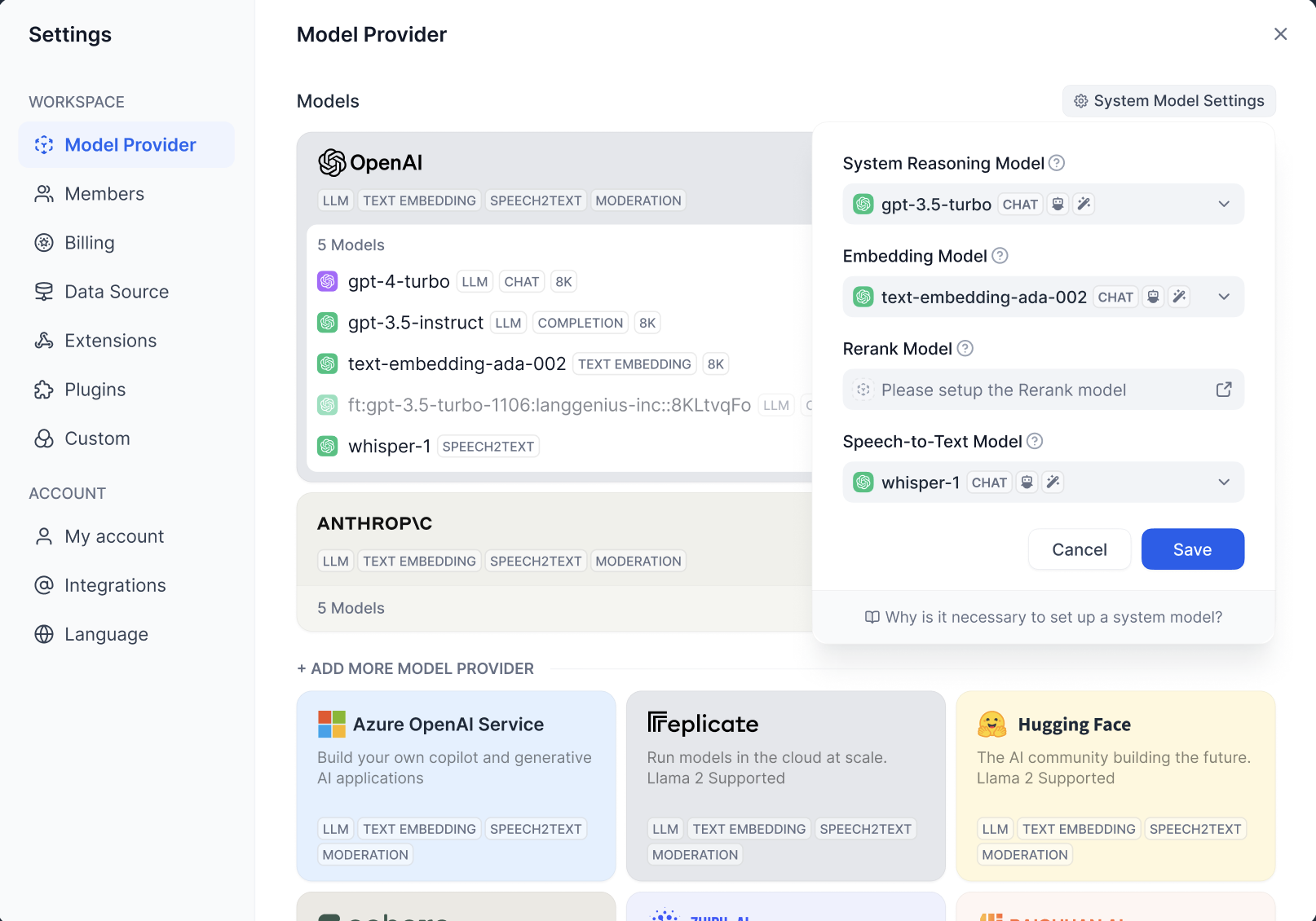 Default Model Settings