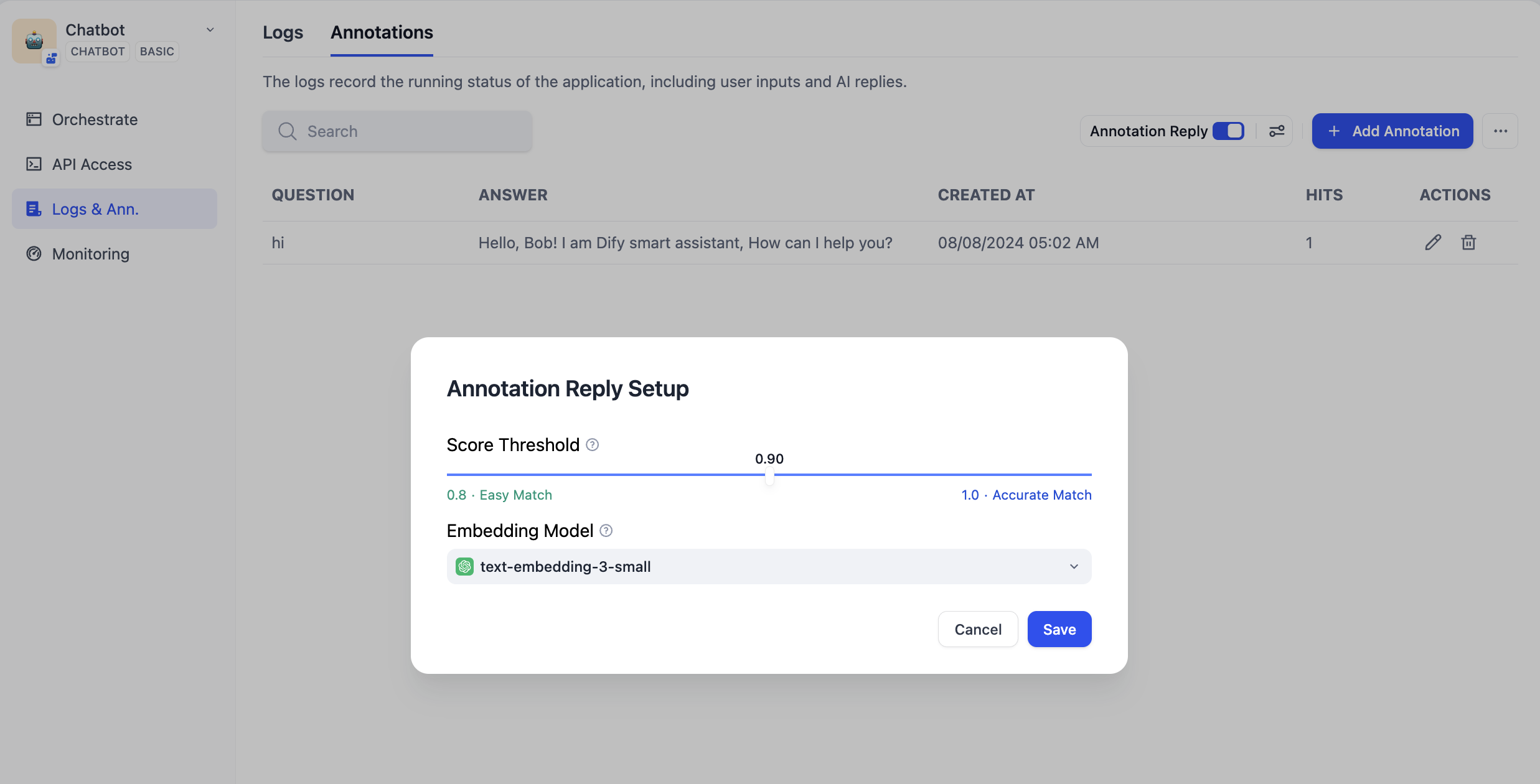 Setting Parameters for Annotated Replies