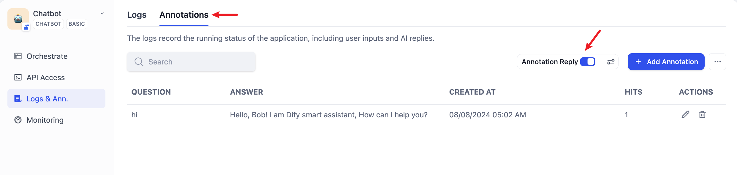 Enabling Annotated Replies in Logs and Annotations