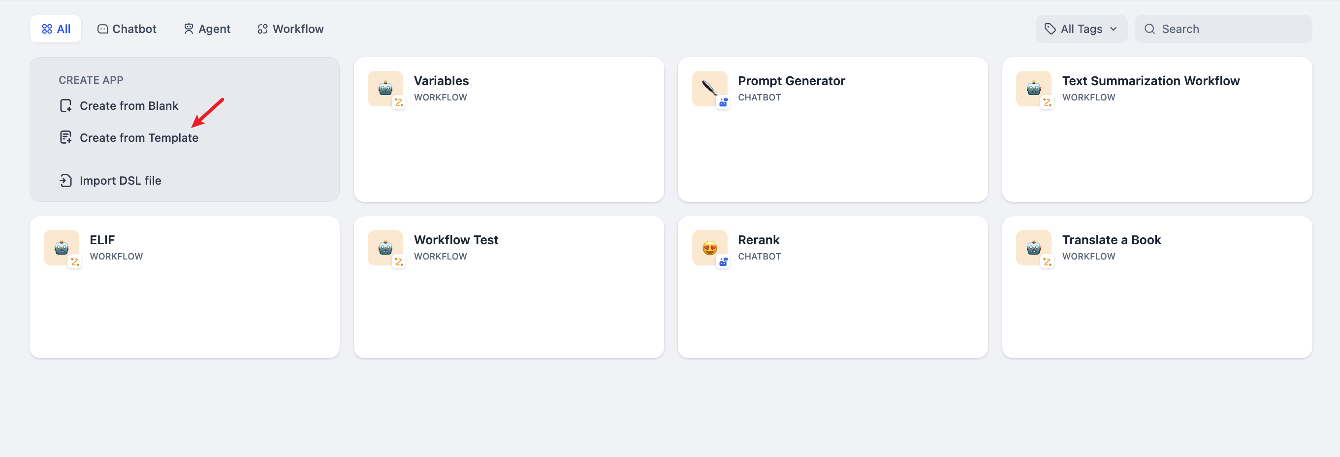 Create an application from a template