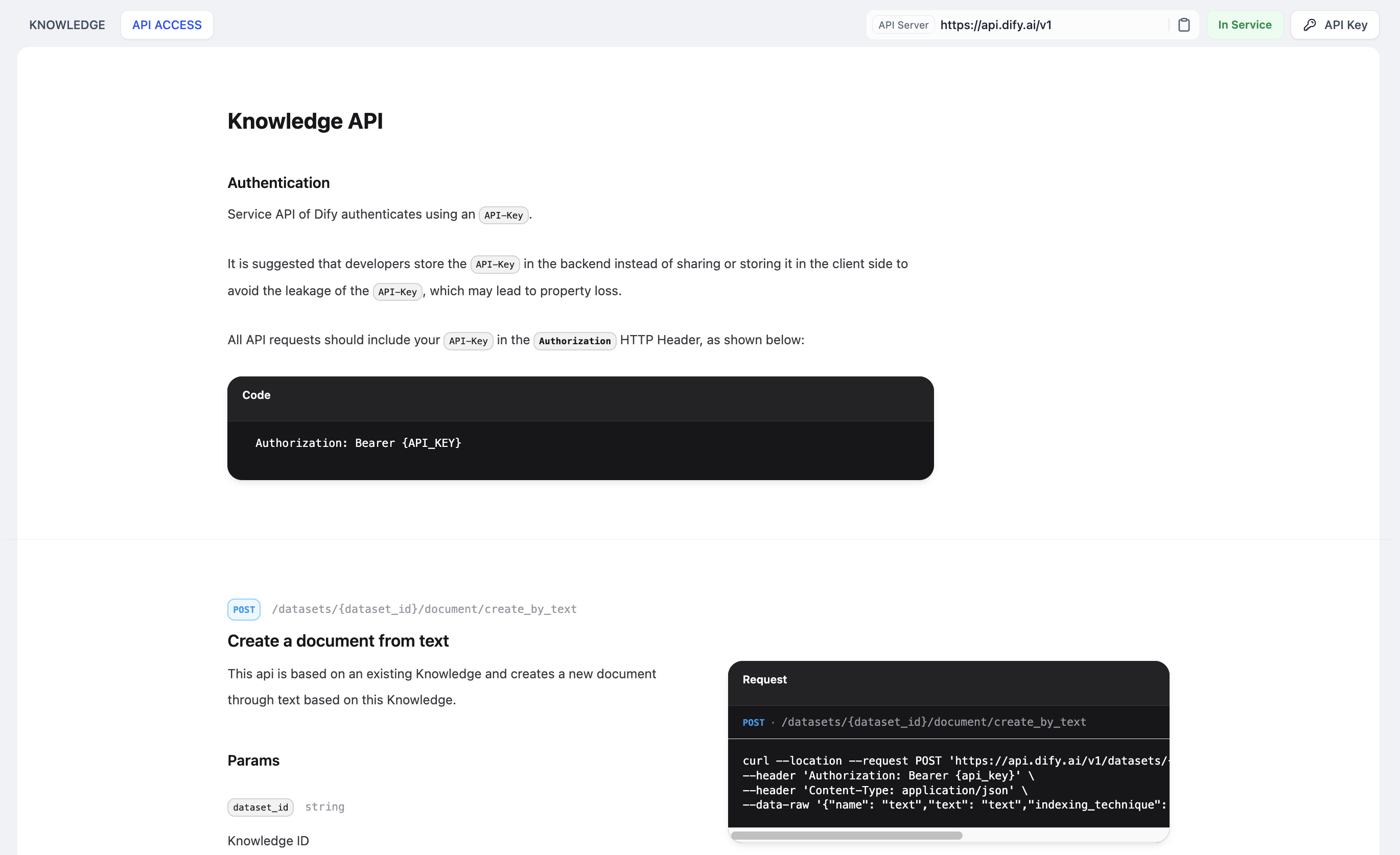Knowledge base API management