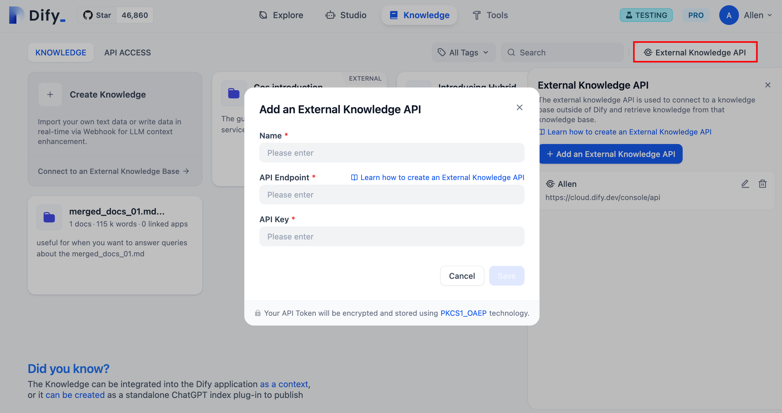 Associate External Knowledge API