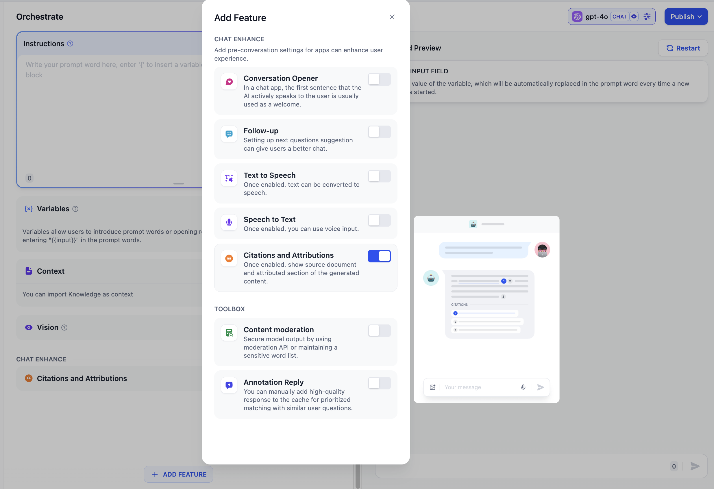 Enable citation and attribution feature