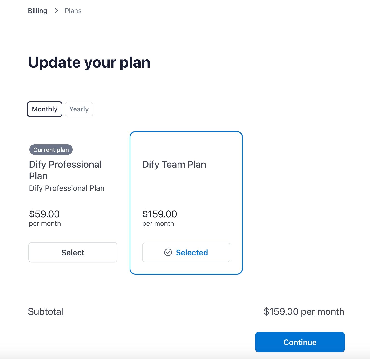 Changing the paid plan