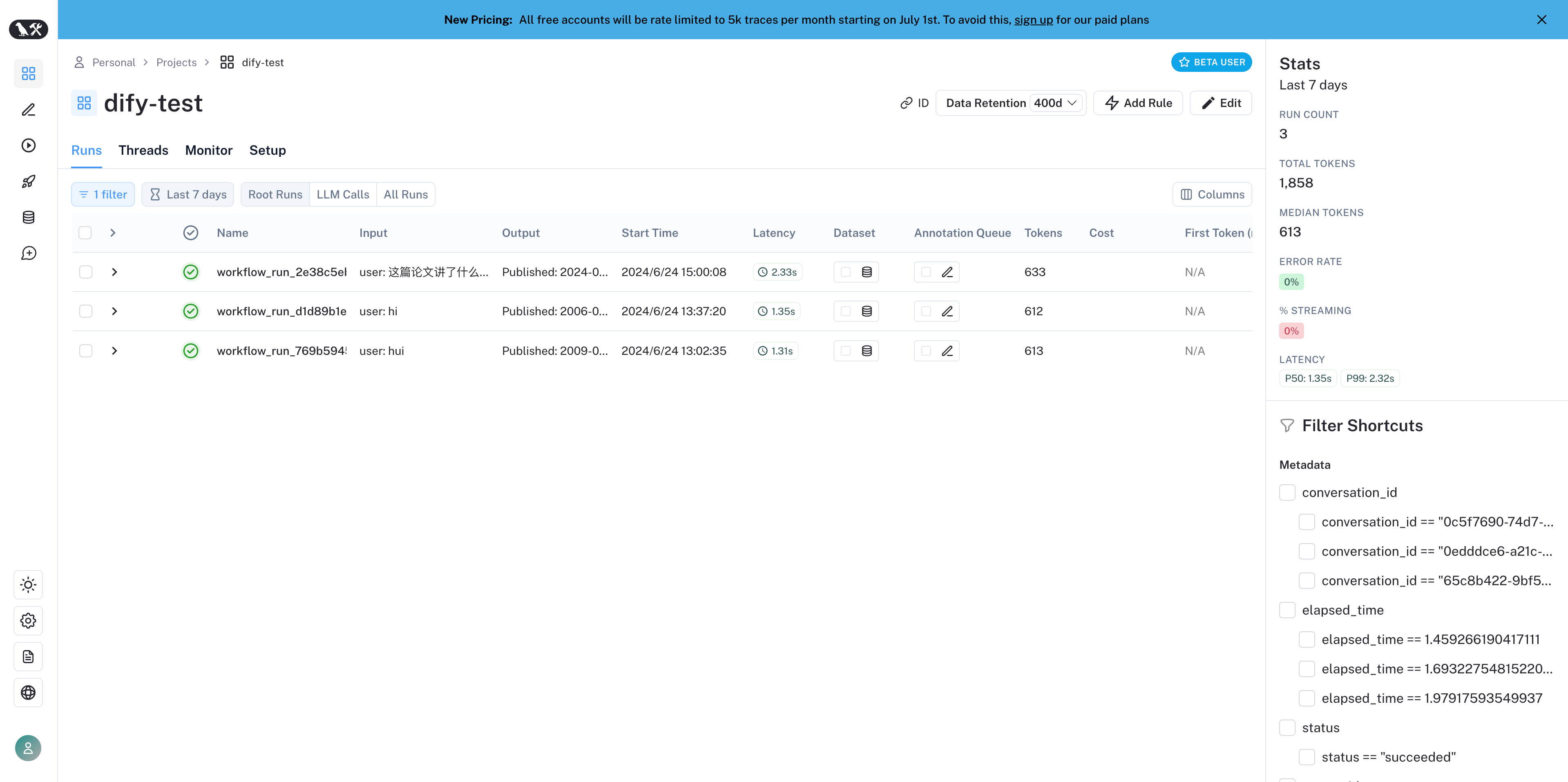 Viewing application data in LangSmith