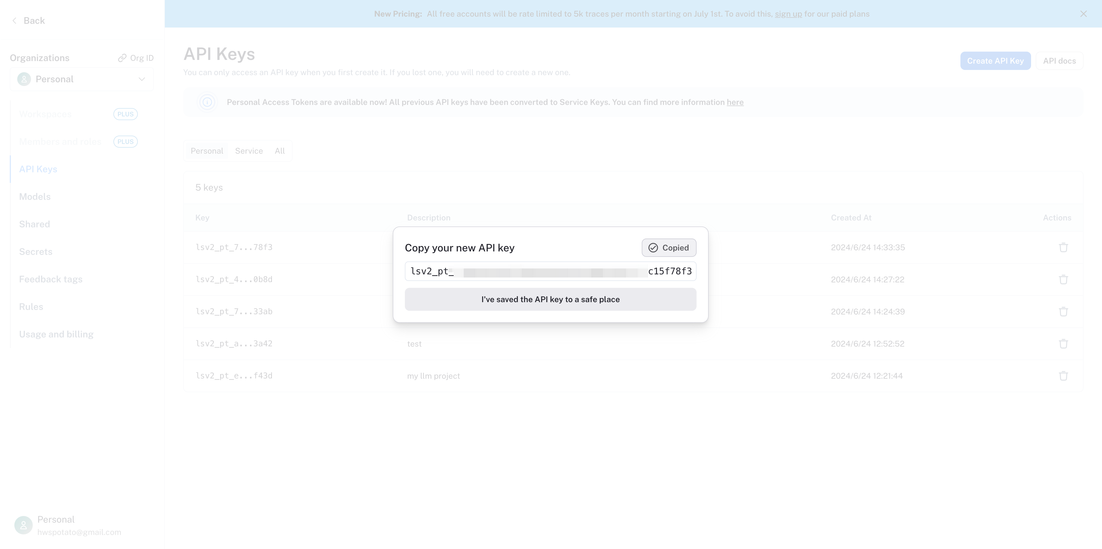 Copy API Key