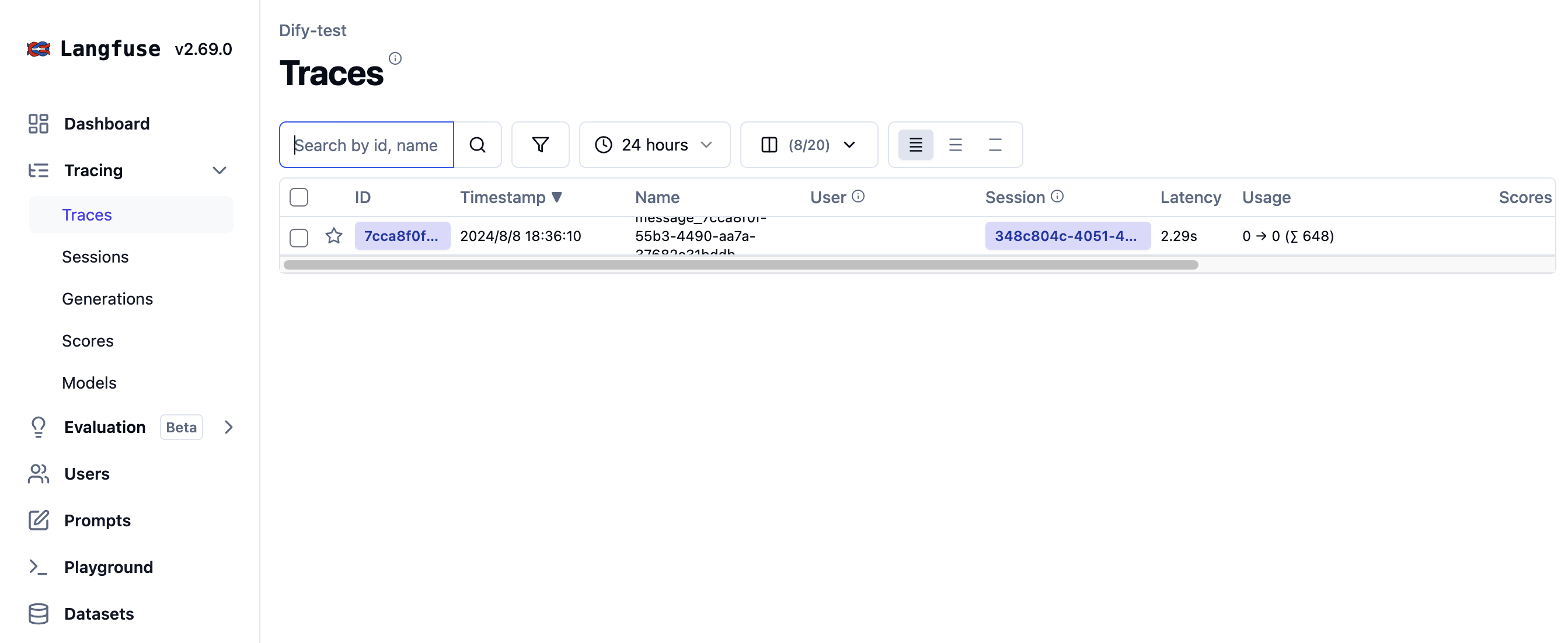 Viewing application data in Langfuse