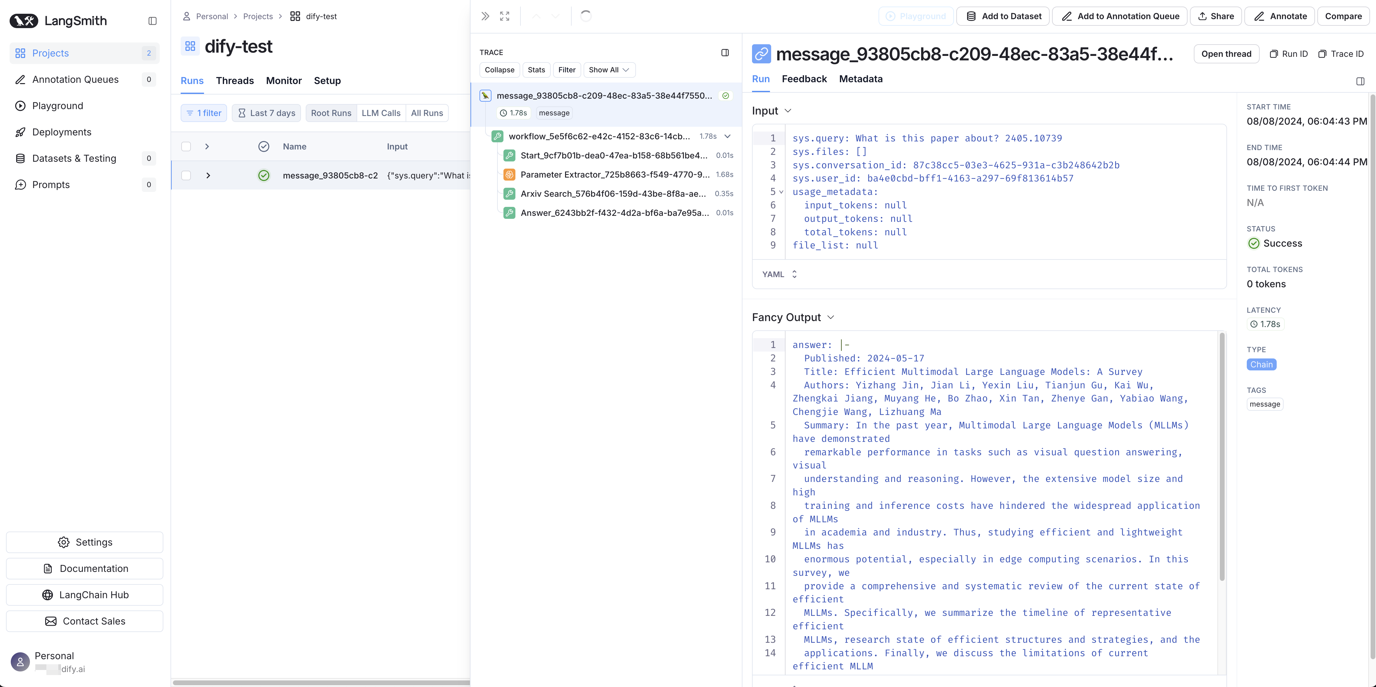 Viewing application data in LangSmith