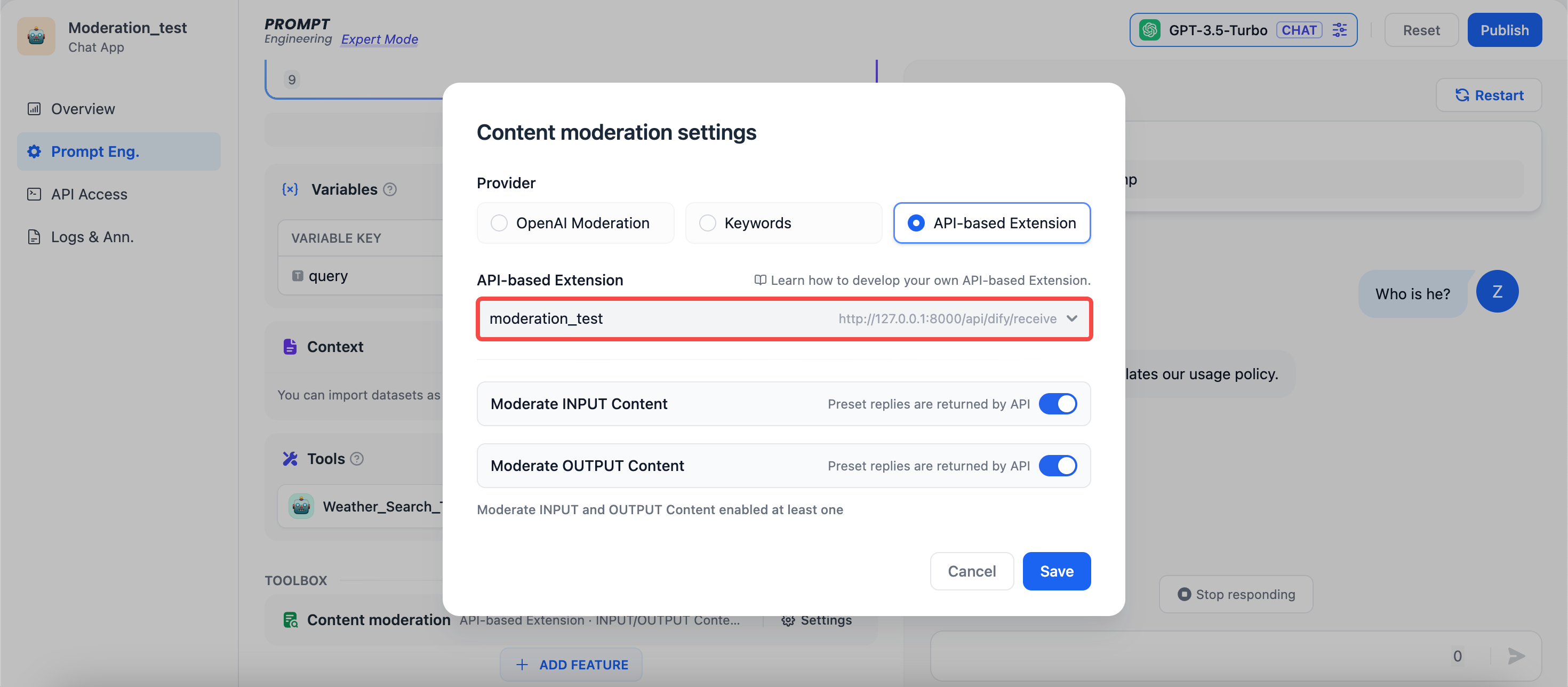 Moderation Settings