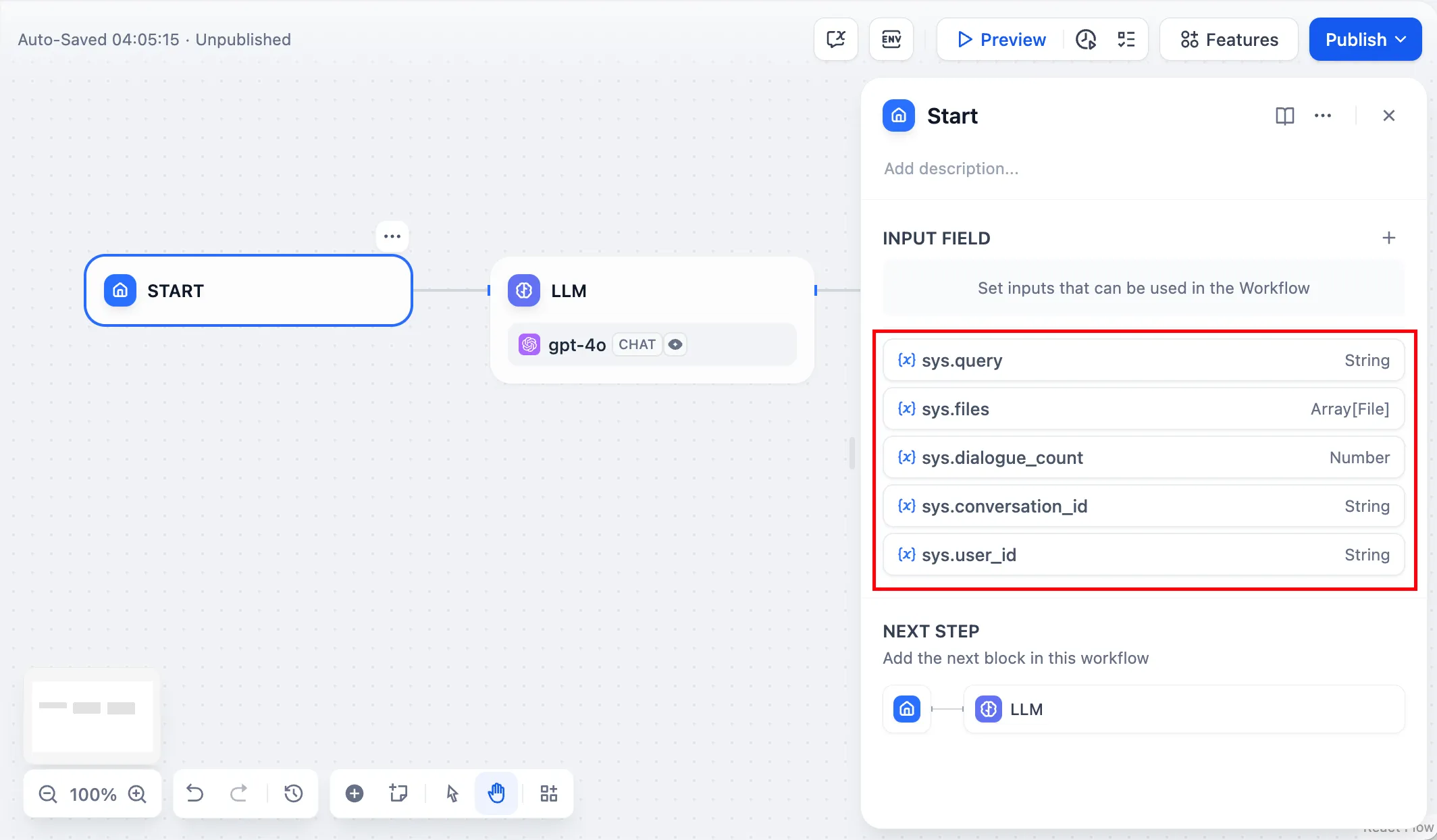 chatflow app system variables